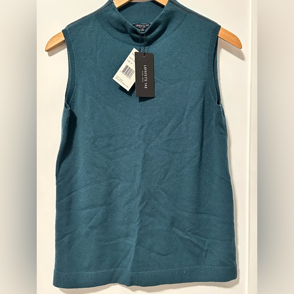 NWT Lafayette 148 Mock Neck Sleeveless Sweater in Disco Teal size Medium